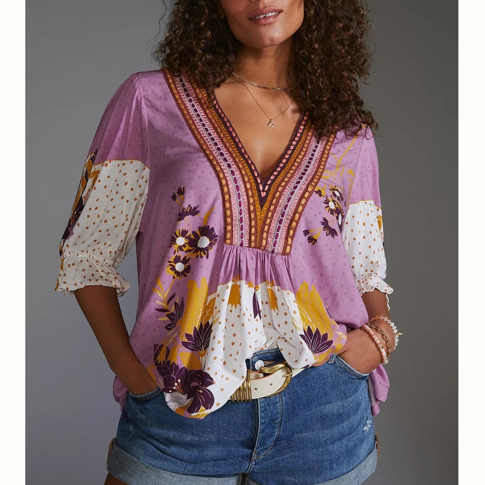 Anthropologie Bl-nk Stephanie Purple Floral Women's Top